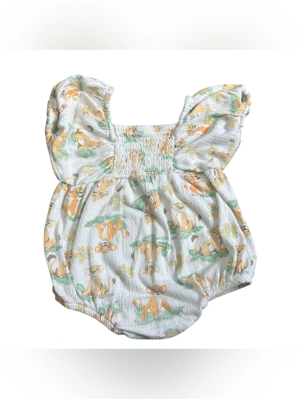 Disney Baby The Lion King Simba Bubble Romper 12M Smocked Flutter Sleeve Cute